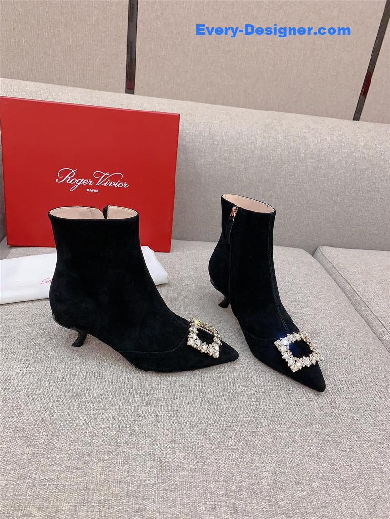 roger u1u1er black suede crystal buckle ankle boots