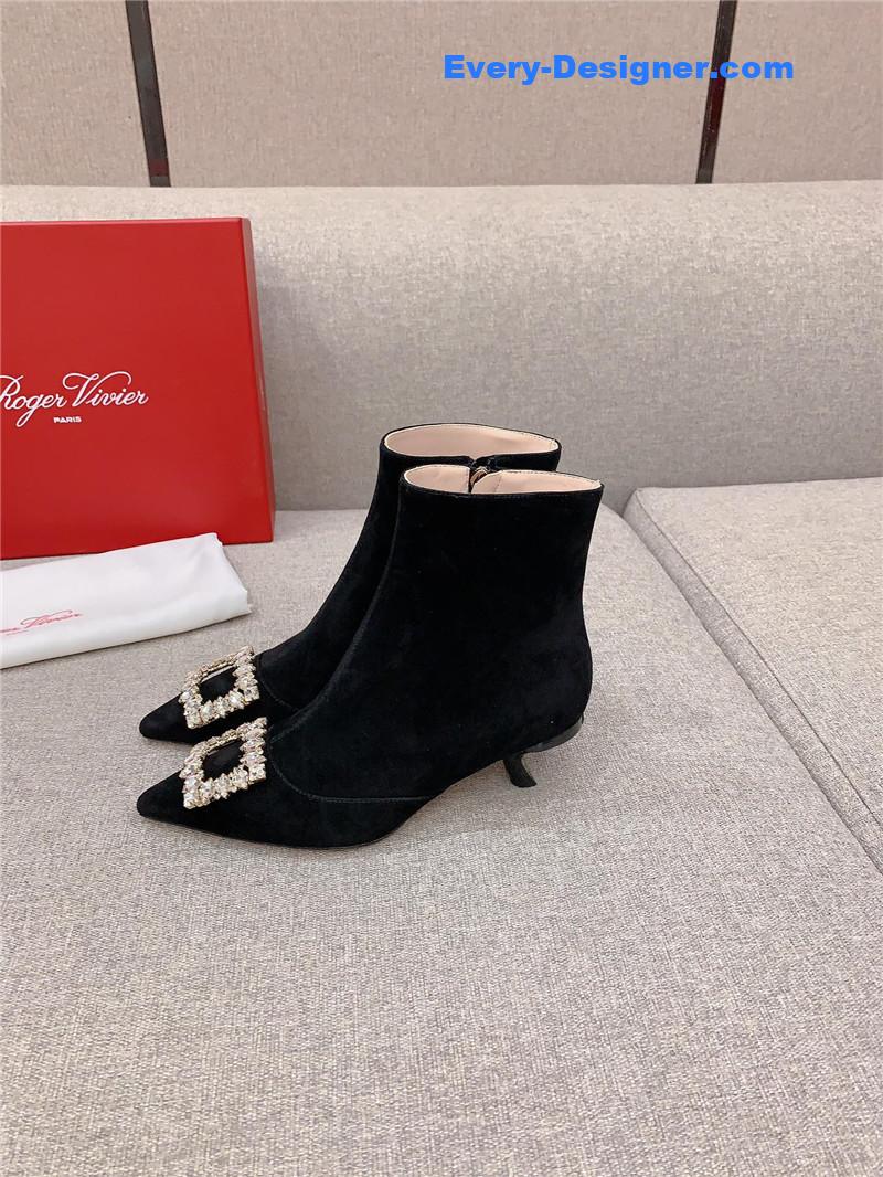 roger u1u1er black suede crystal buckle ankle boots
