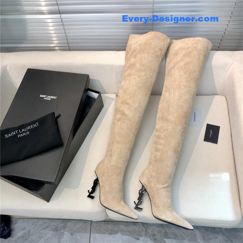 Y51 letter heel pointed toe high heel boots