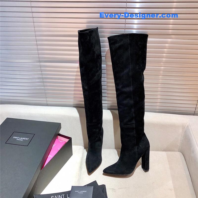 Sa1nt Lau*nt women’s black suede over-the-knee boots