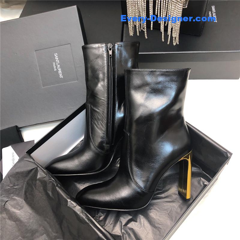 Sa1nt Lau*nt auteuil black leather metal heel booties