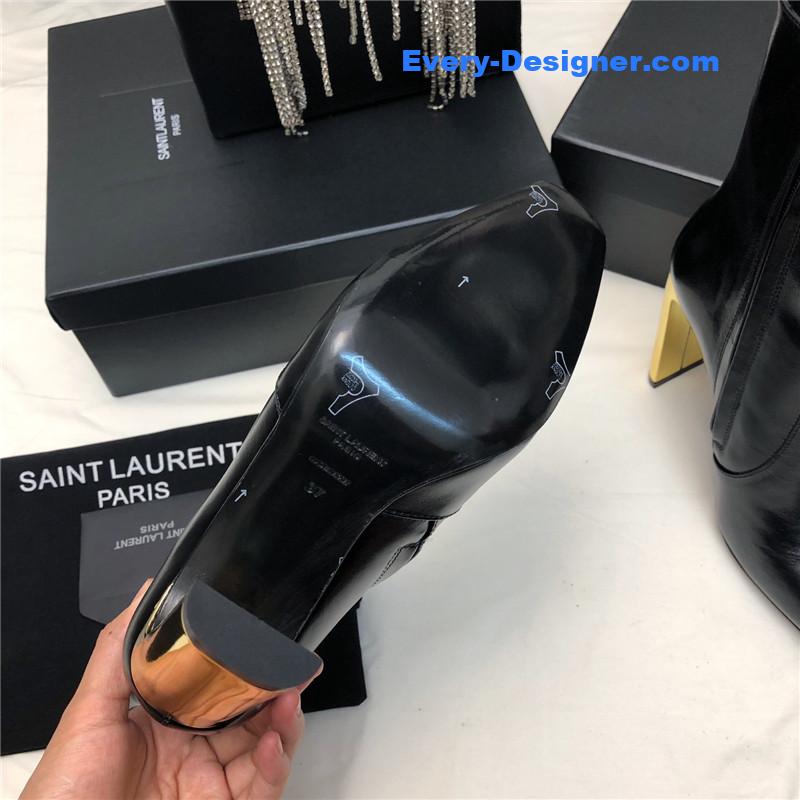 Sa1nt Lau*nt auteuil black leather metal heel booties