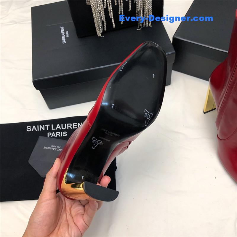 Sa1nt Lau*nt auteuil red leather metal heel booties