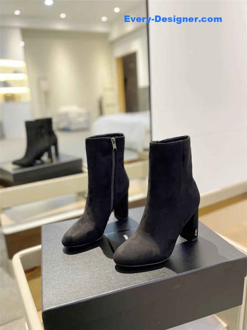 Sa1nt Lau*nt black heel suede boots