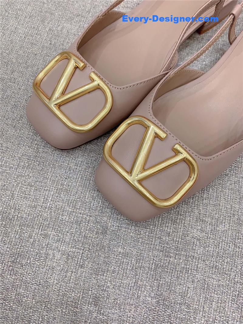 Va1e*ntin0 vlogo beige leather slingback flat