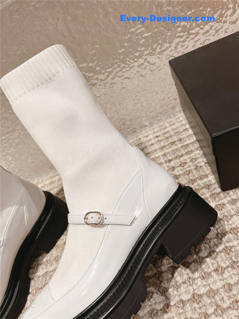 Ch**el front-strap two-tone ankle boots