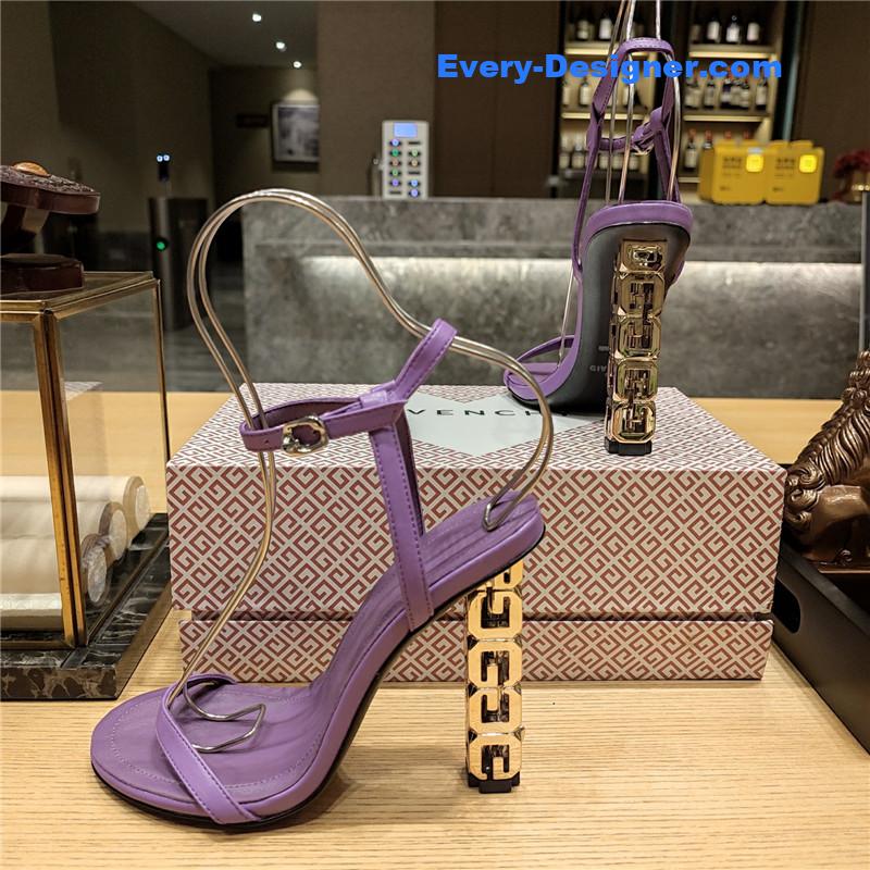 Givenchy G Cube Heeled Sandals in Purple Lambskin