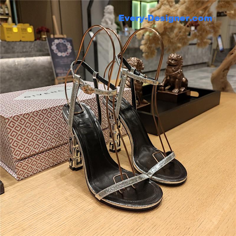 Givenchy G Cube Heeled Sandals in Black and Silver Lambskin