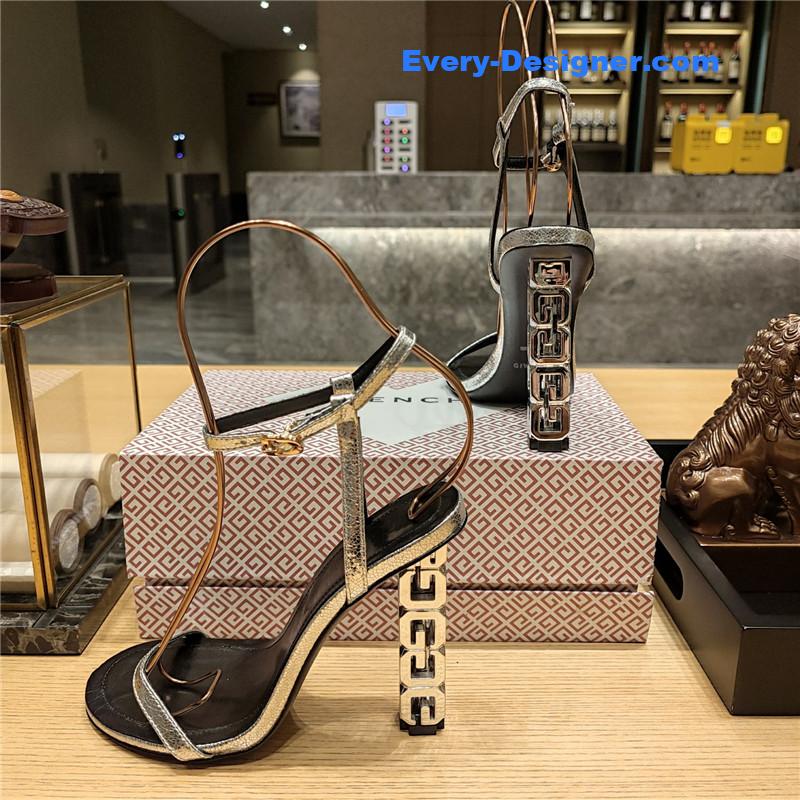 Givenchy G Cube Heeled Sandals in Black and Silver Lambskin
