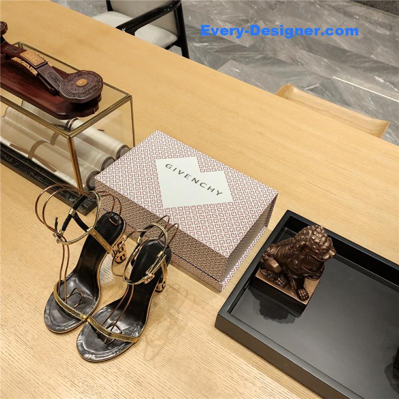 Givenchy G Cube Heeled Sandals Black and Gold Lambskin