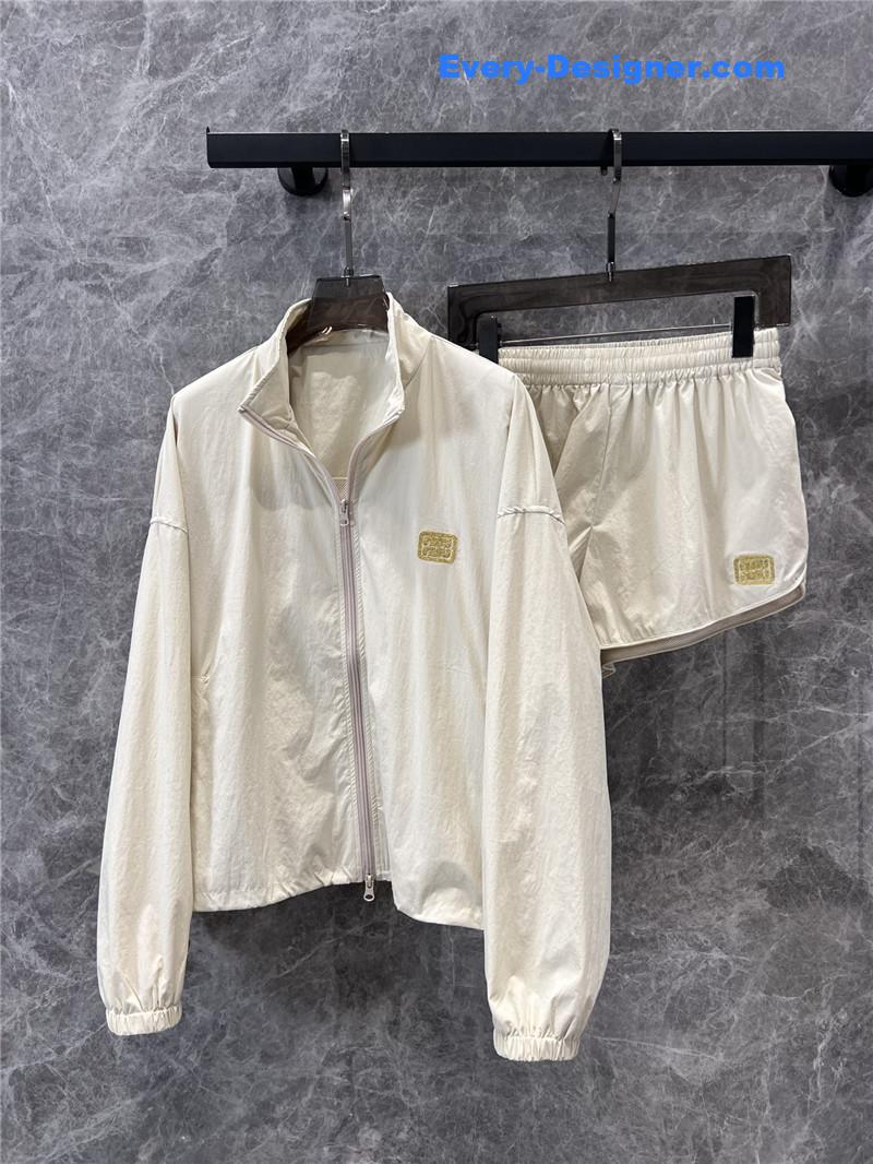 M1um1u zipper jacket + sports shorts set replica clothes