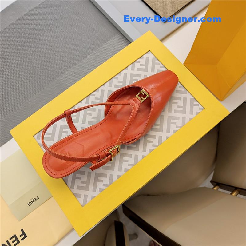 F**di ffold red eel leather low-heeled slingbacks