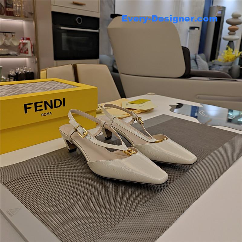 F**di ffold ivory eel leather low-heeled slingbacks
