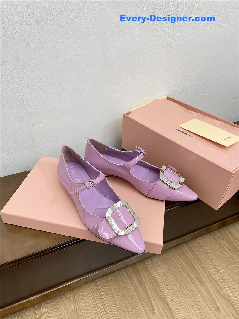 Miu Miu Purple Mary Jane Pointed Flats with Belt Buckle