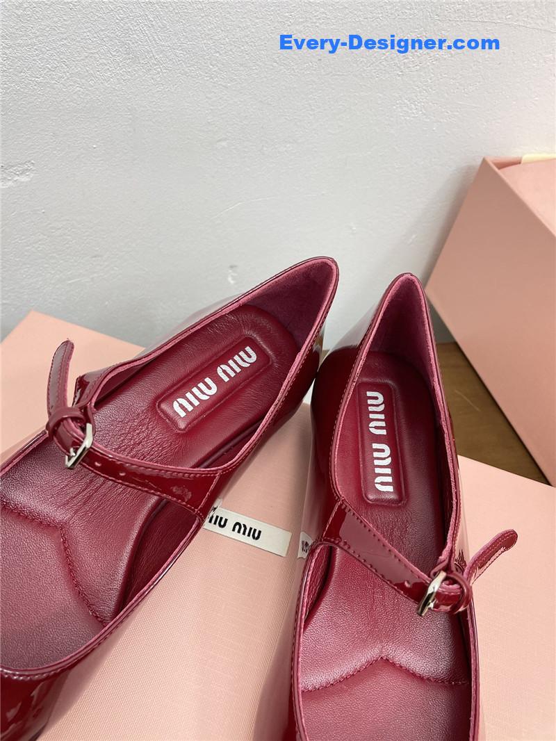 Miu Miu Burgundy Pattern Mary Jane Pointed Flats