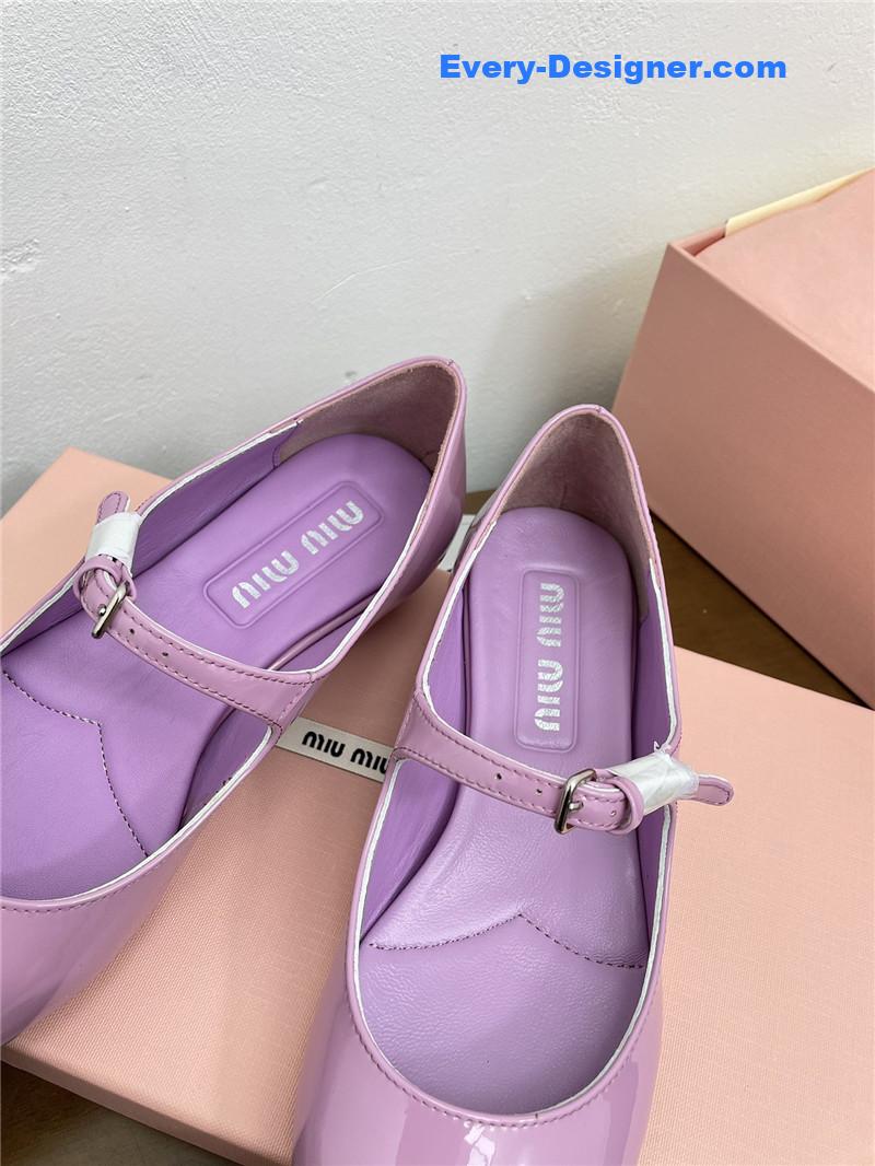 Miu Miu Purple Pattern Mary Jane Pointed Flats