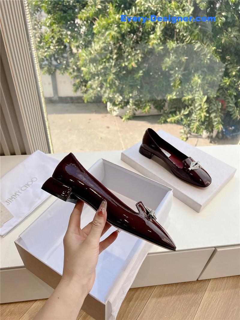 J1m*y Ch00 ravi garnet/crystal patent leather flats