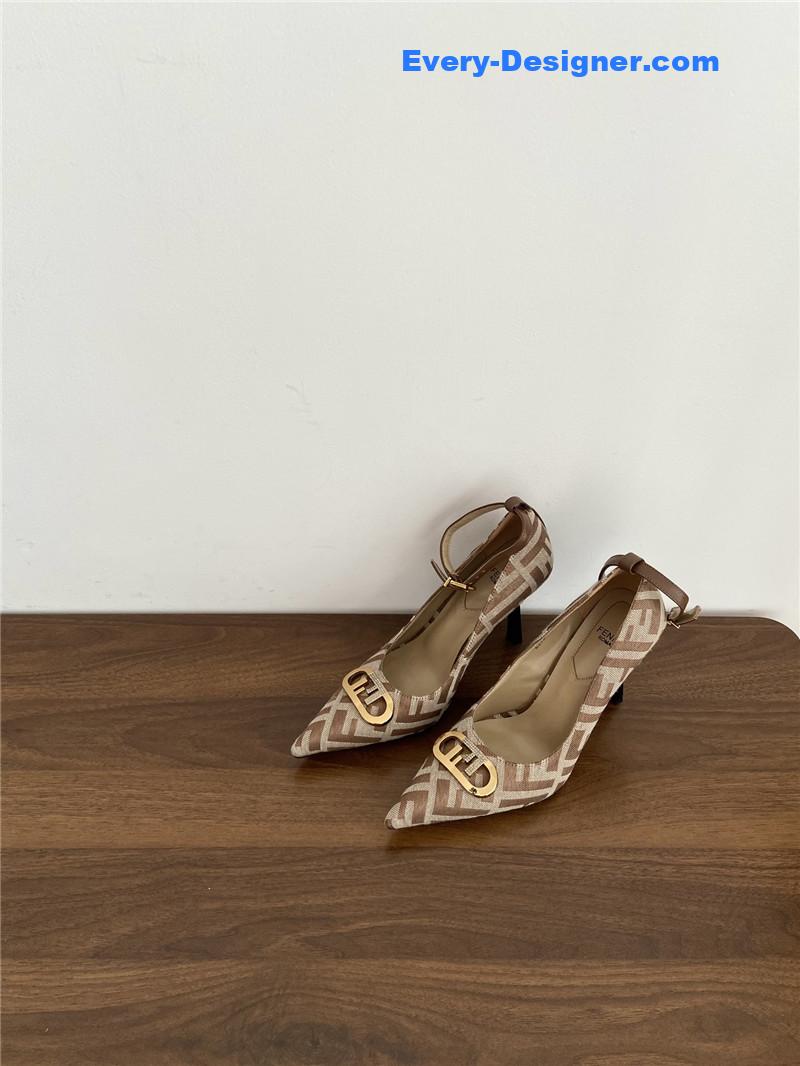 F**di colibri ff cotton high heels beige