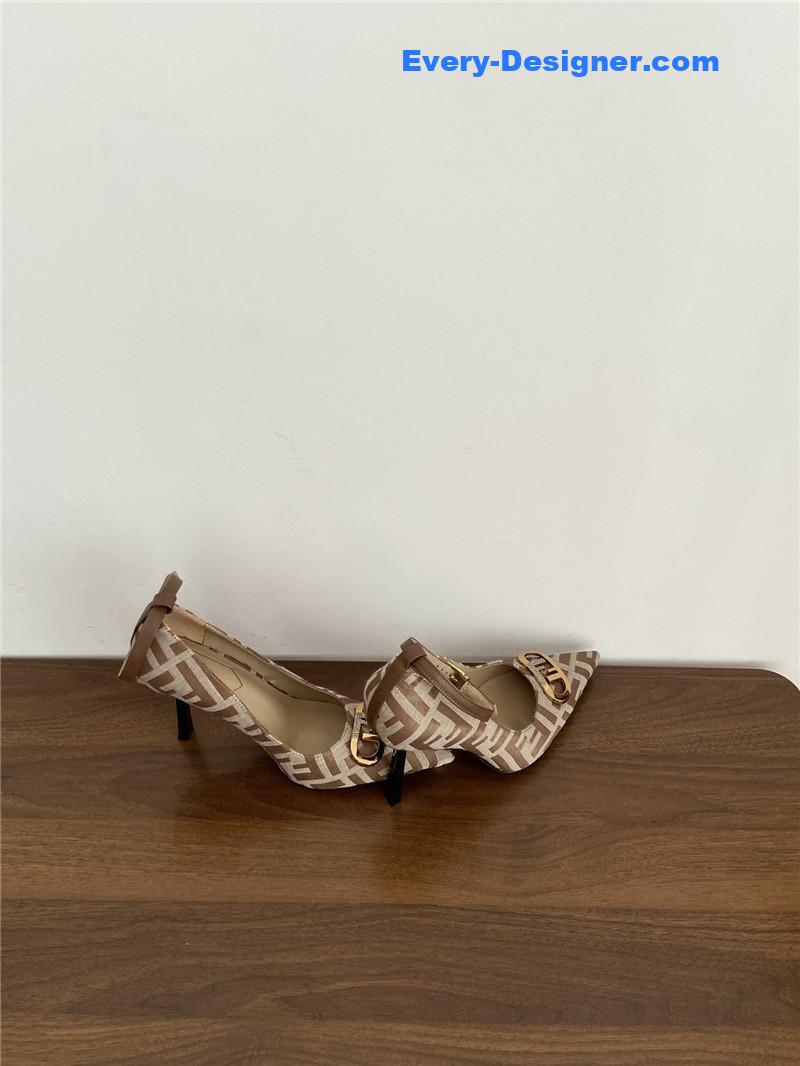 F**di colibri ff cotton high heels beige