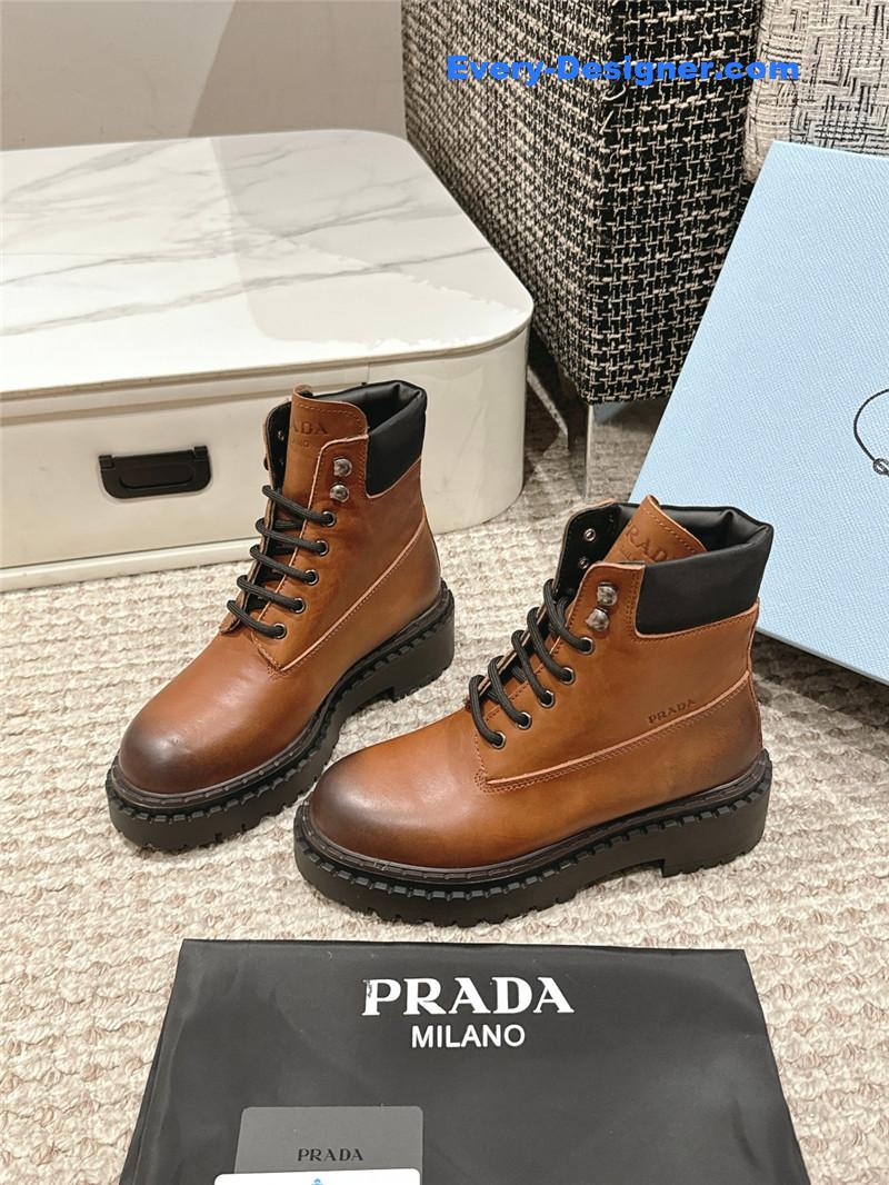Pra*a leather platform ankle boots in brown