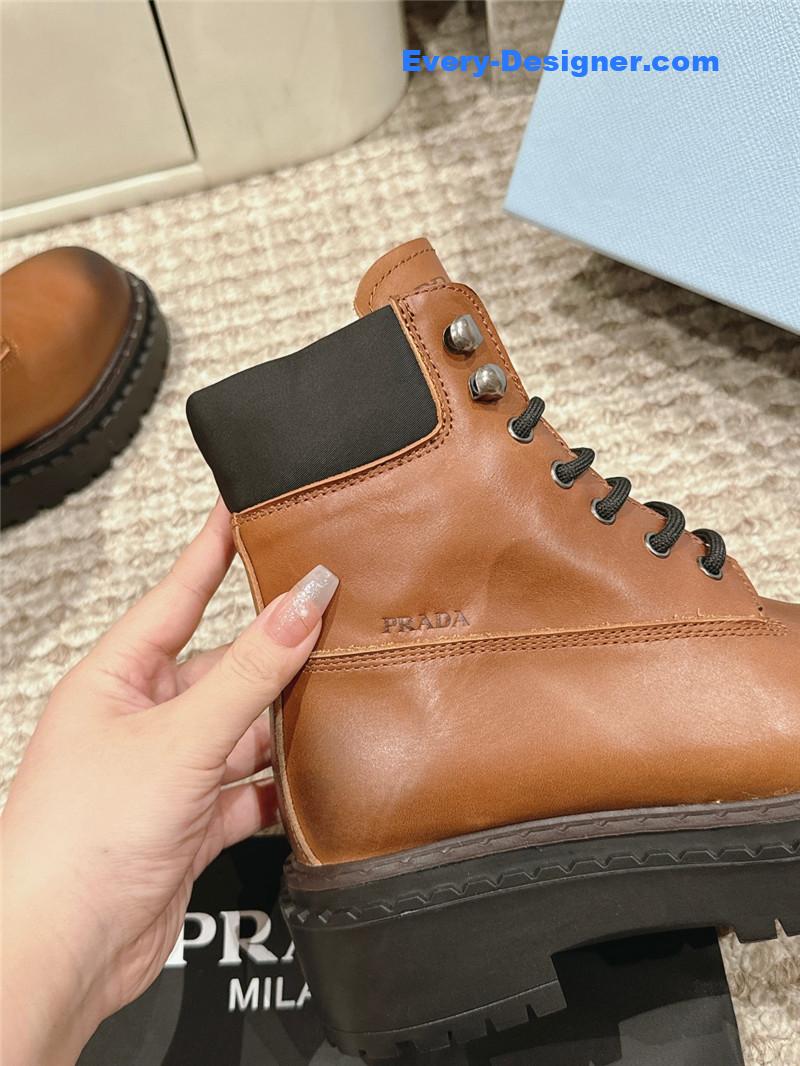 Pra*a leather platform ankle boots in brown