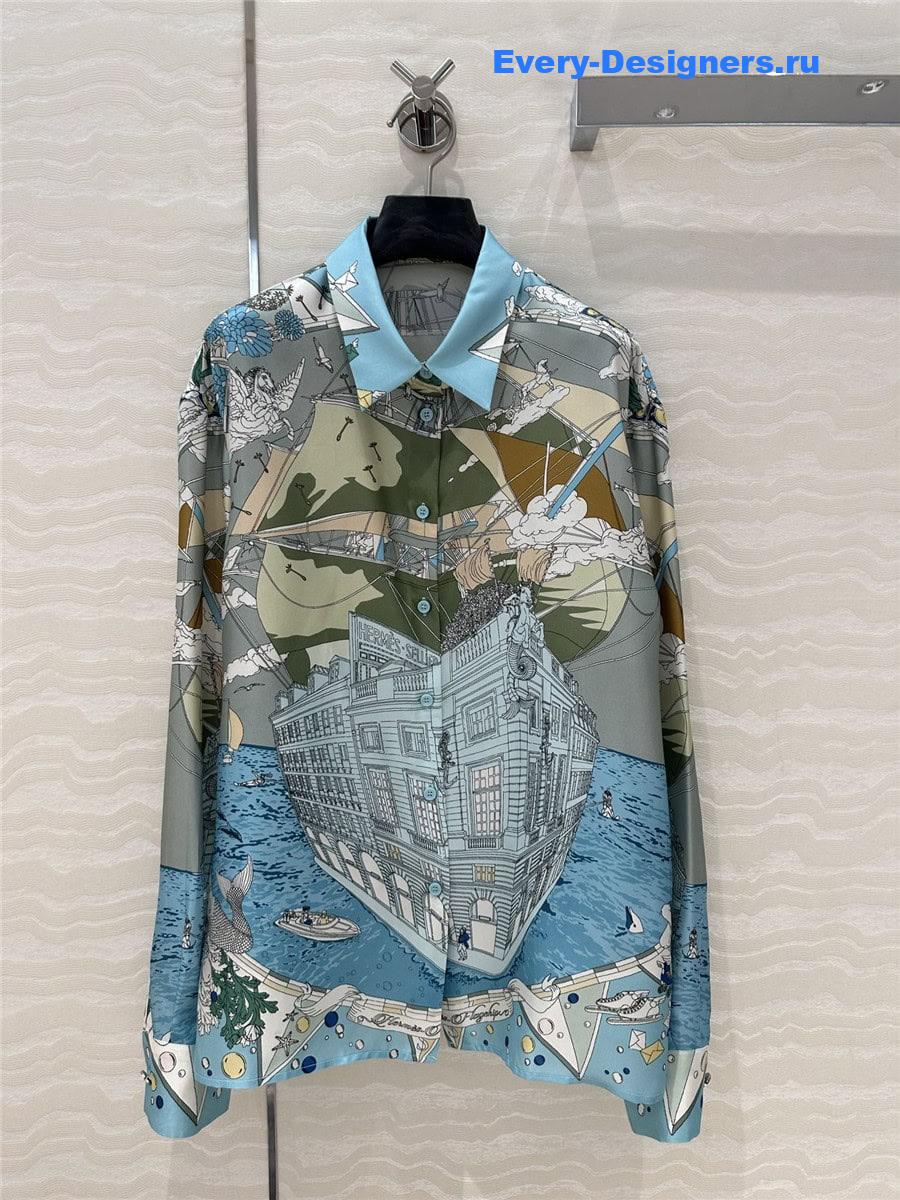 H**me5 scarf print silk shirt