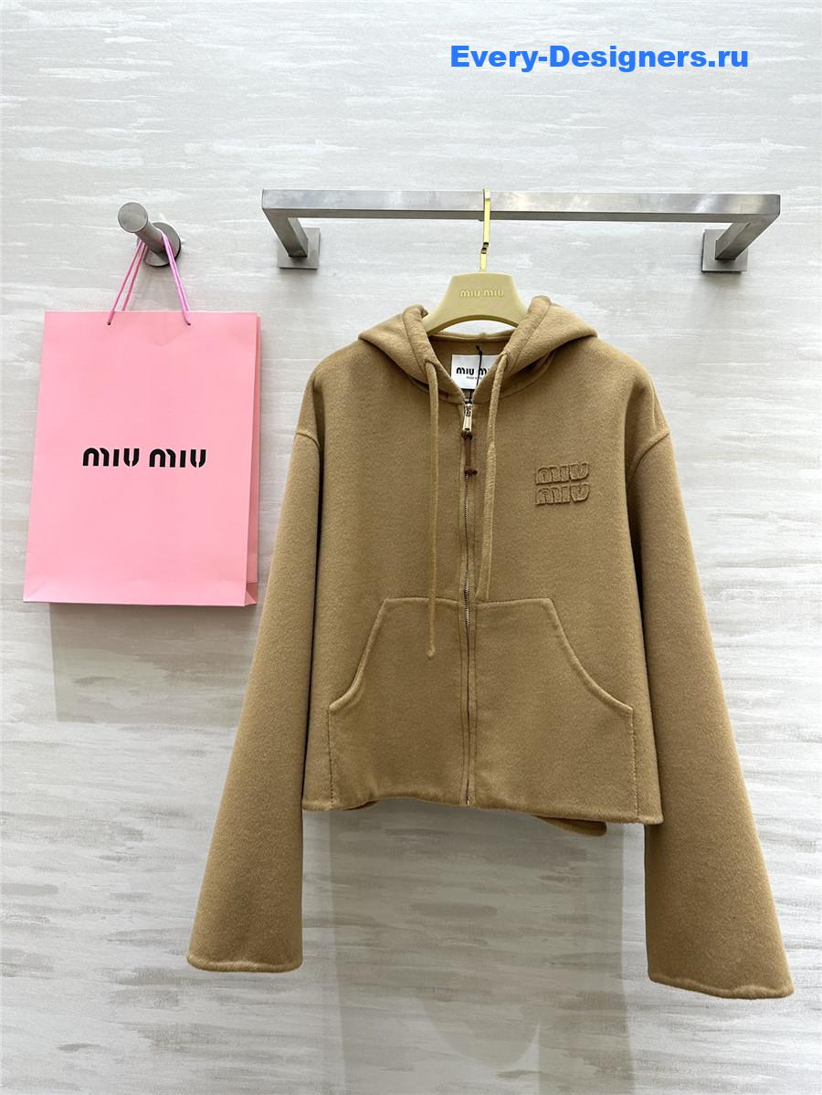 M1um1u wool hooded zip-up jacket