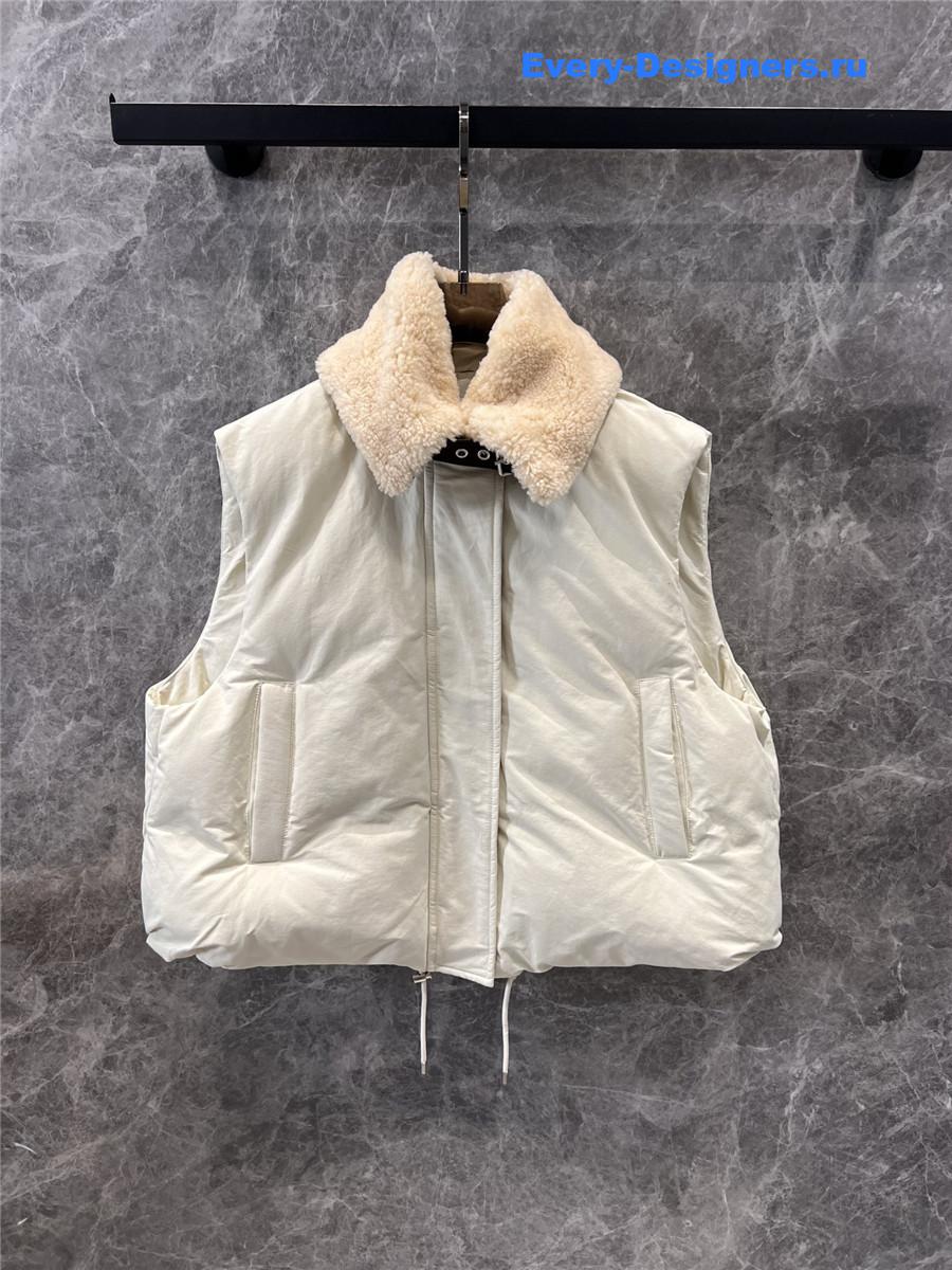 L0ew* leather buckle patchwork lambswool vest