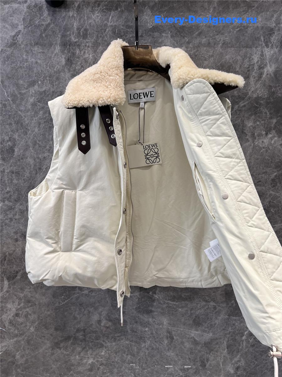 L0ew* leather buckle patchwork lambswool vest