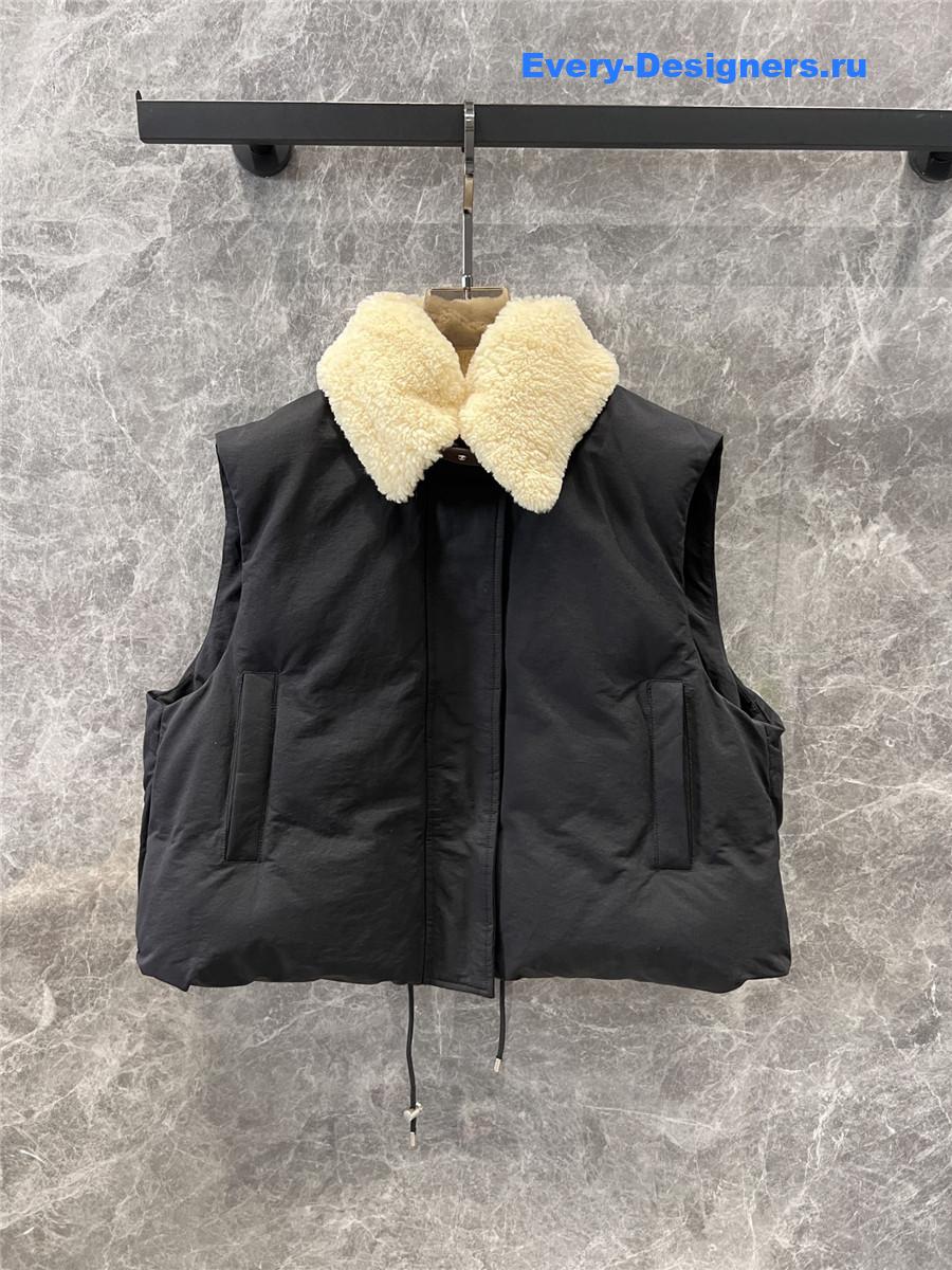 L0ew* leather buckle patchwork lambswool vest