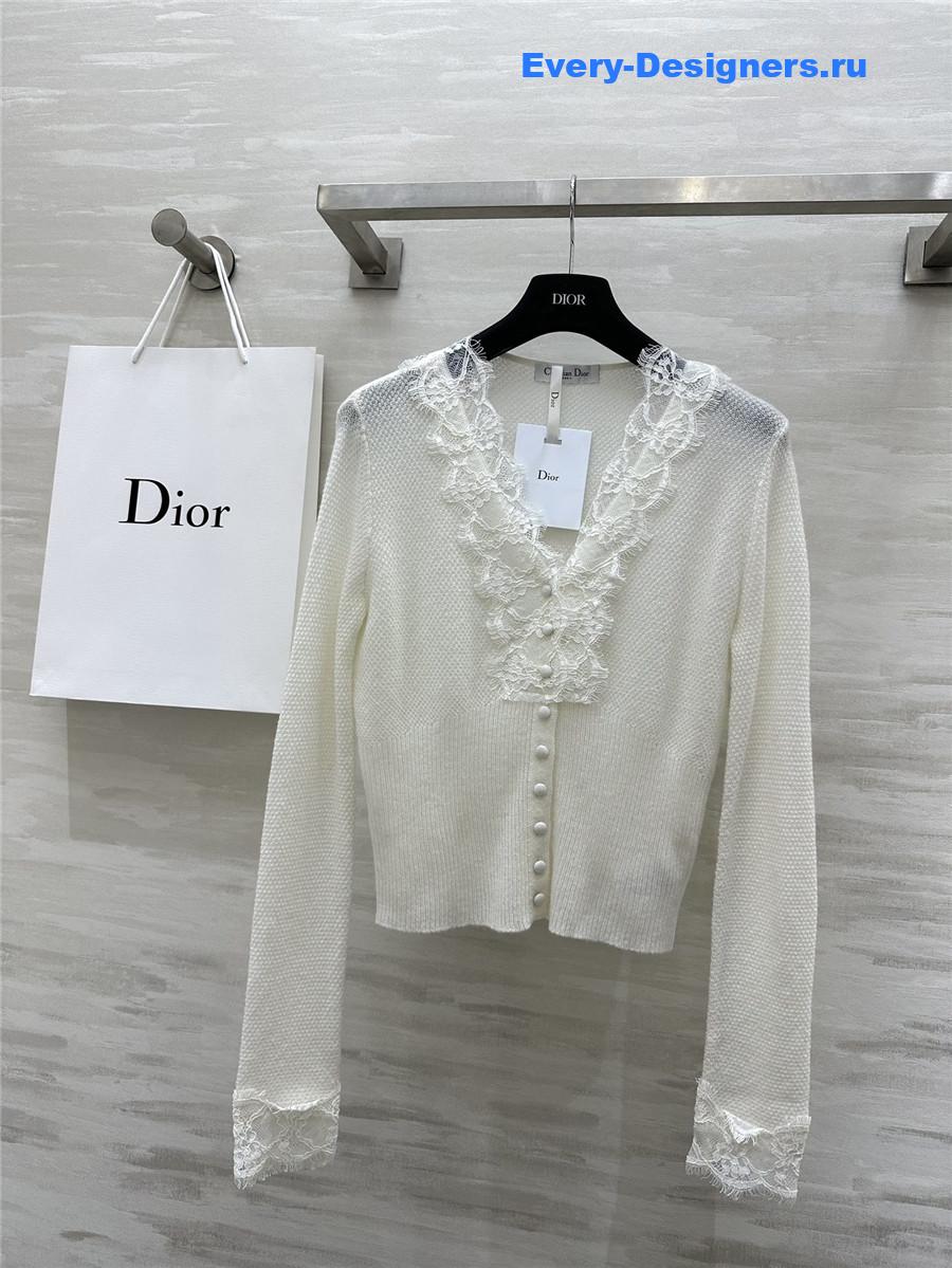 D10r v-neck lace trim cardigan white