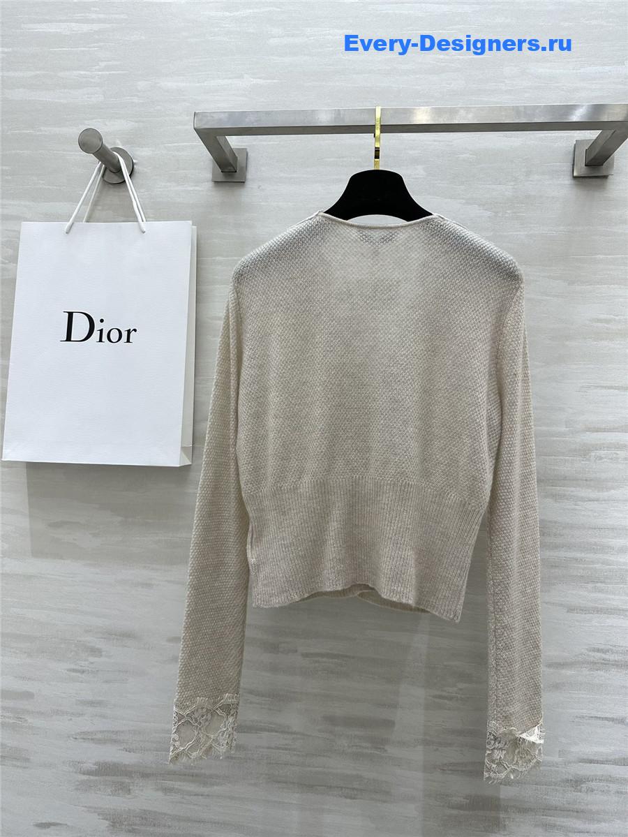 D10r v-neck lace trim cardigan off-white