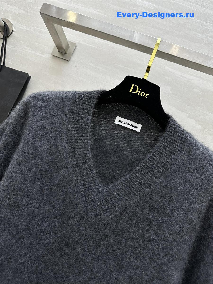Jil Sander Grey V-Neck Cashmere Sweater