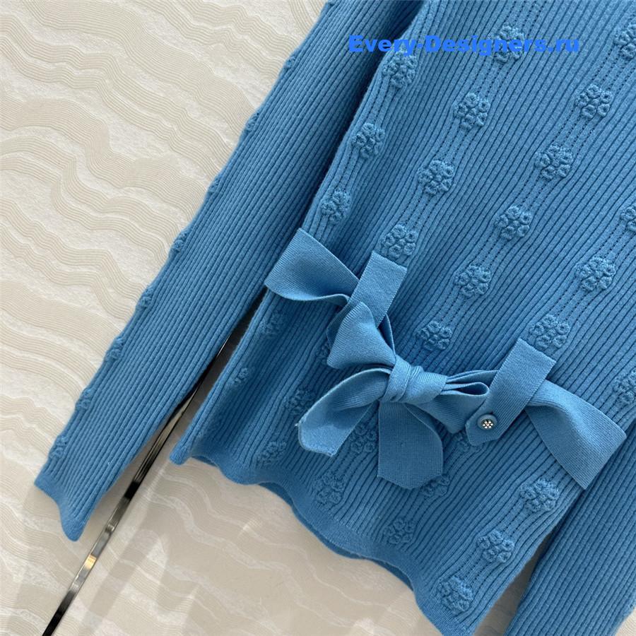 Ch**el belted jacquard rib sweater blue