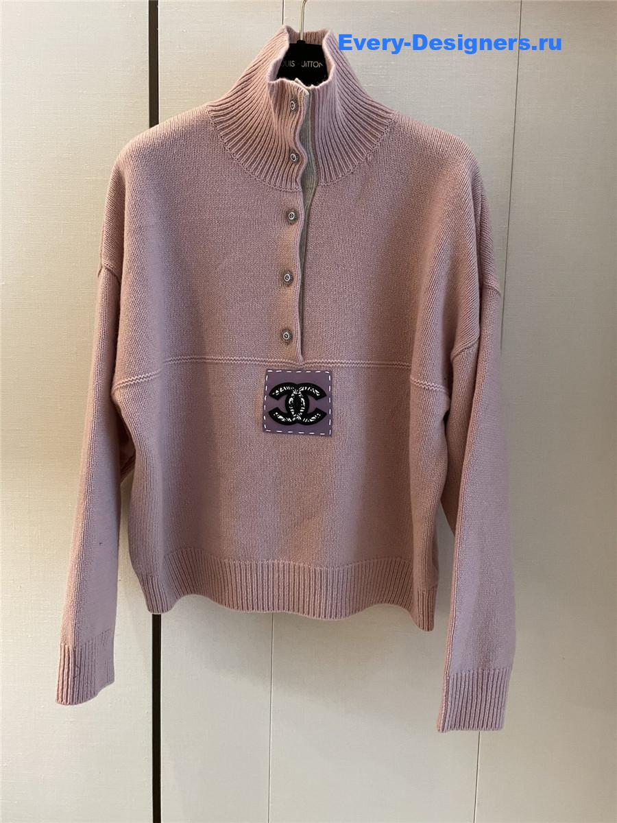 Ch**el patch turtleneck rib pullover pink