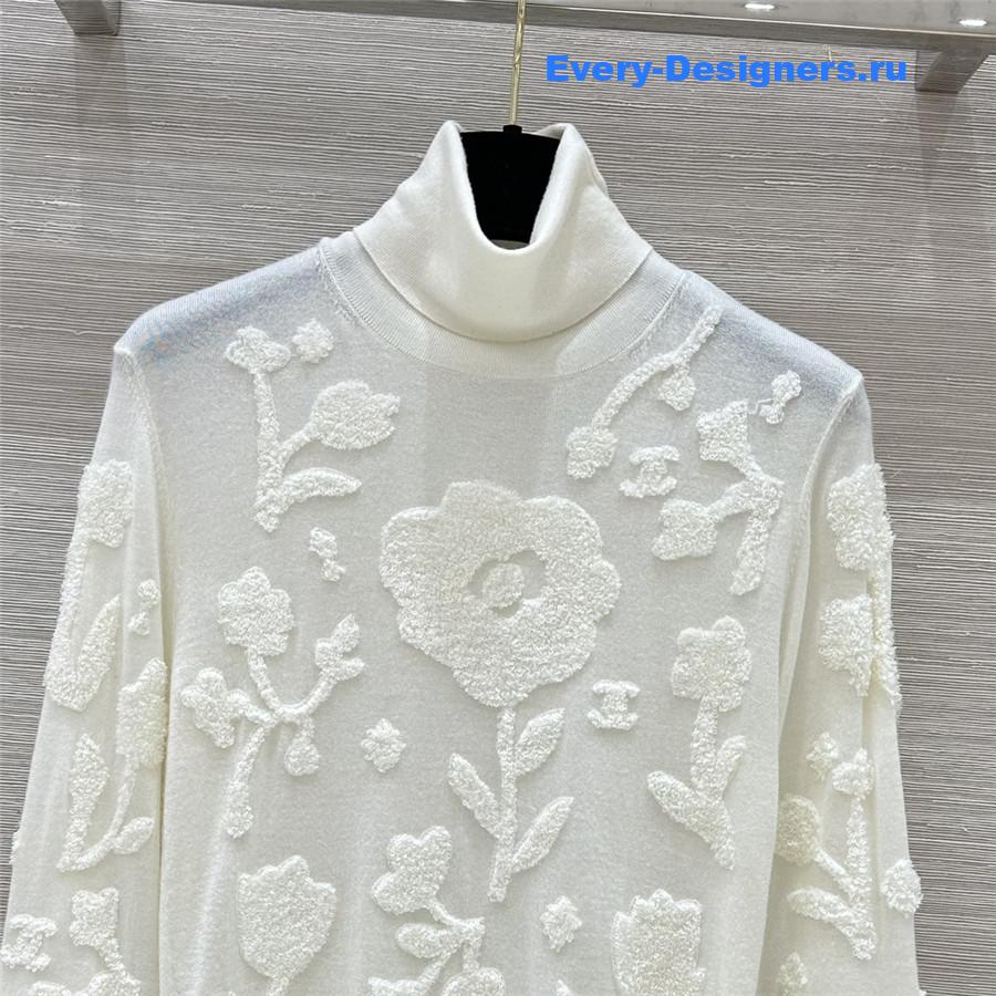 Ch**el embroidered turtleneck knit sweater in white