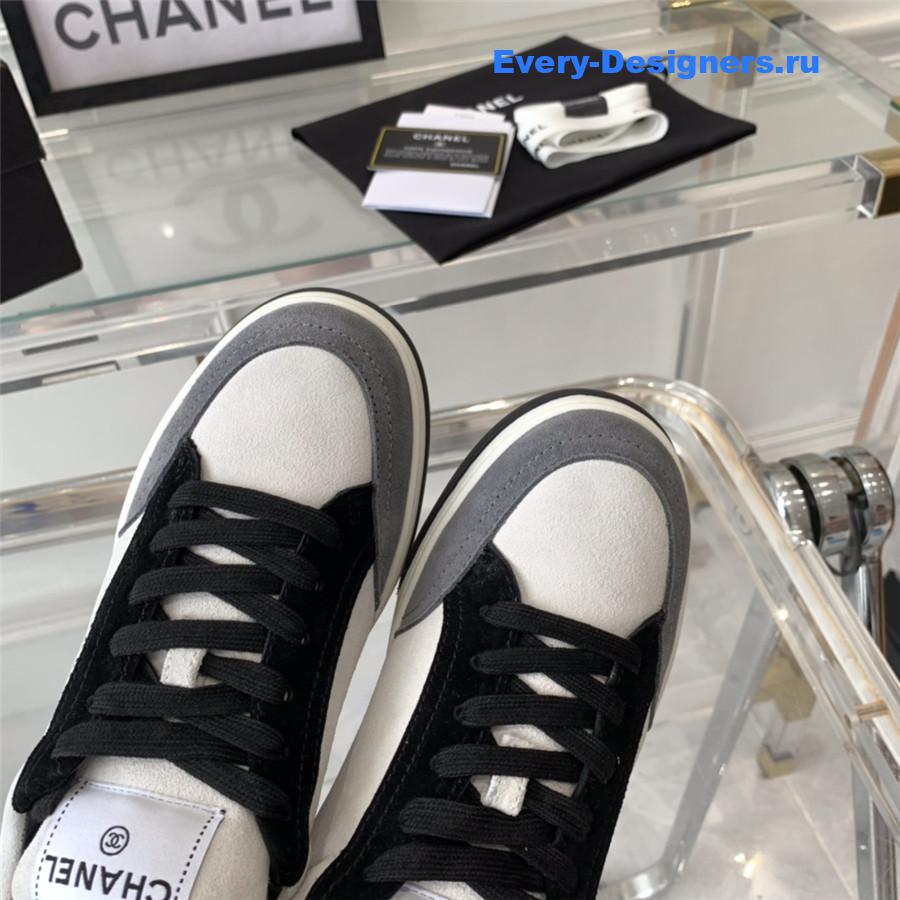 Ch**el gray white suede trainers lace-up sneakers