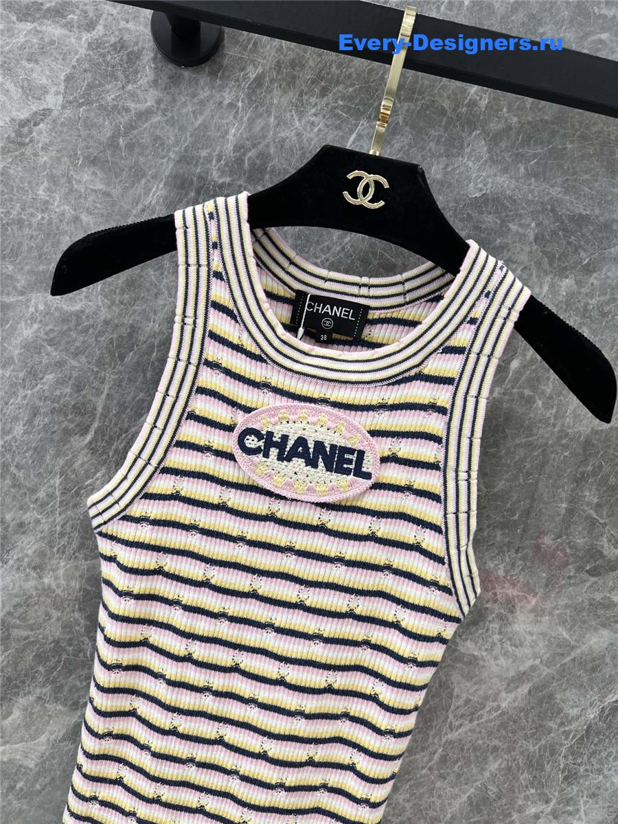 Ch**el logo striped knitted vest dress