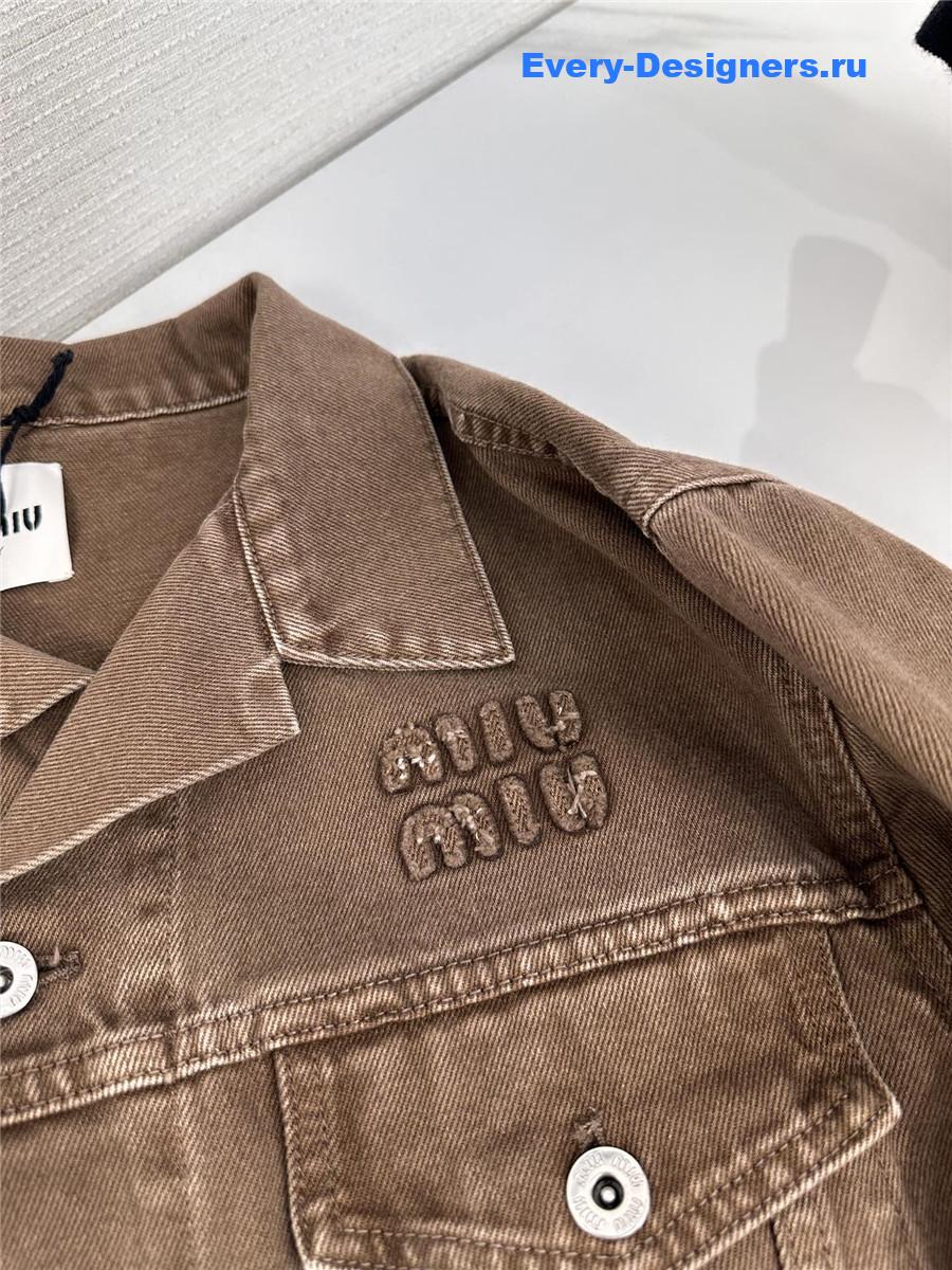 Miu Miu Brown Garment-Dyed Denim Blouson