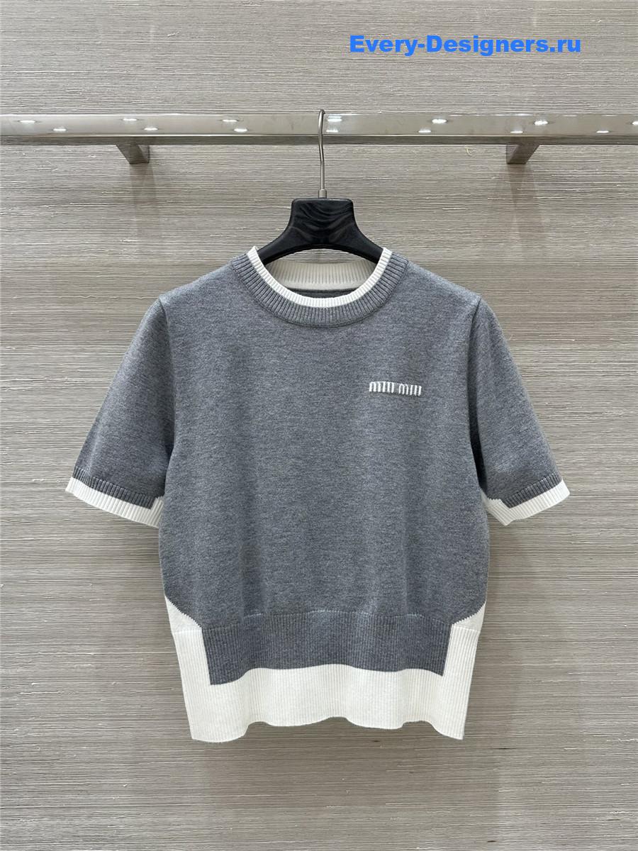 Miu Miu Gray Knitted Crew-Neck Sweater