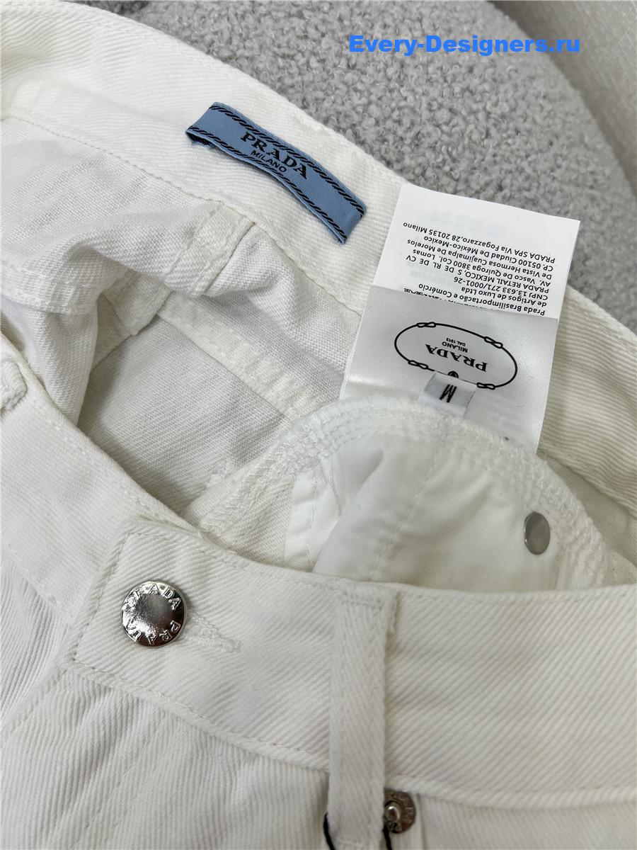 Pra*a high waist washed denim shorts white