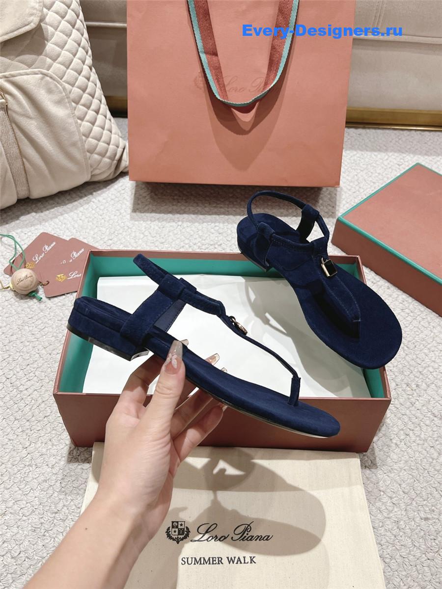 L0r0 P1ana navy blue leather sandals