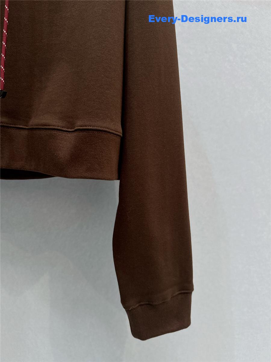 Miu Miu Logo Hoodie in brown cotton with drawstring