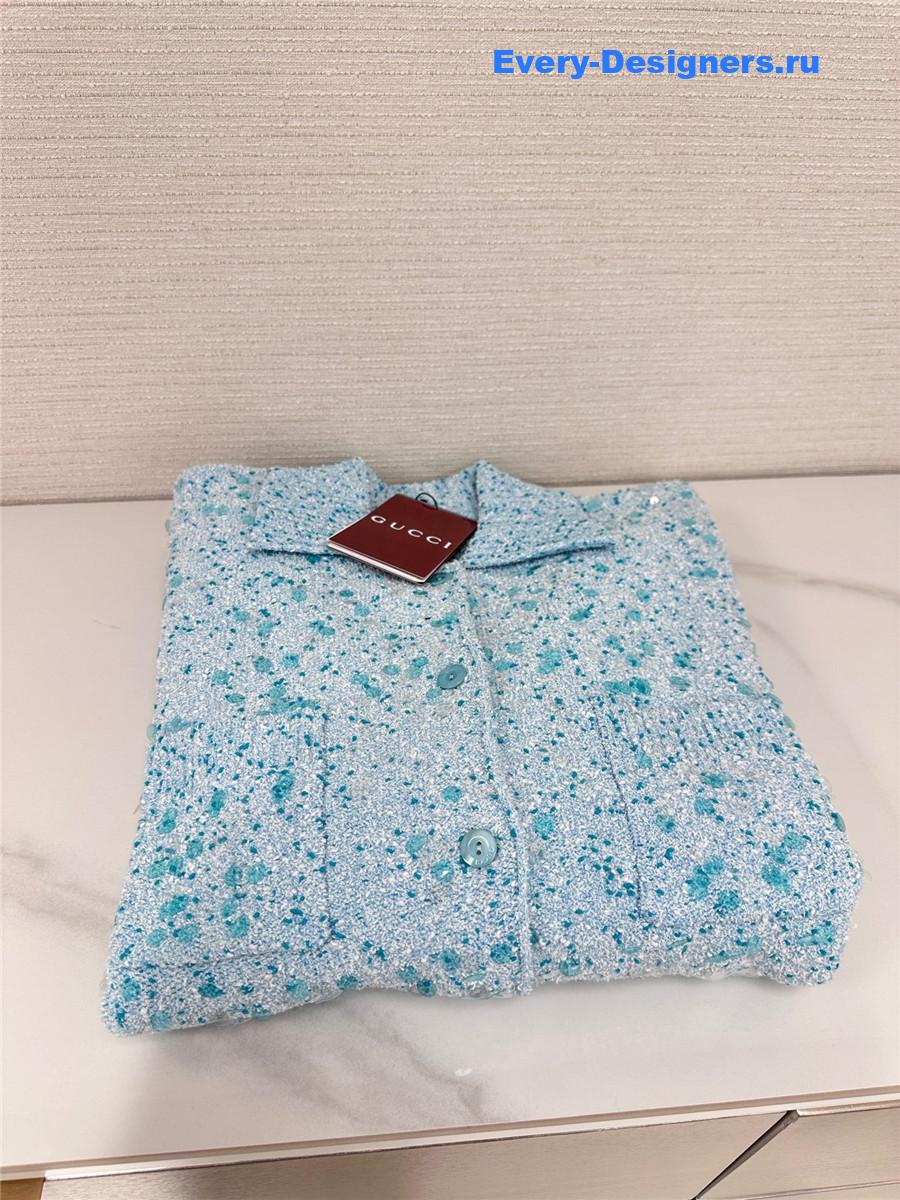 Gvc*1 tweed blend polo cardigan in turquoise