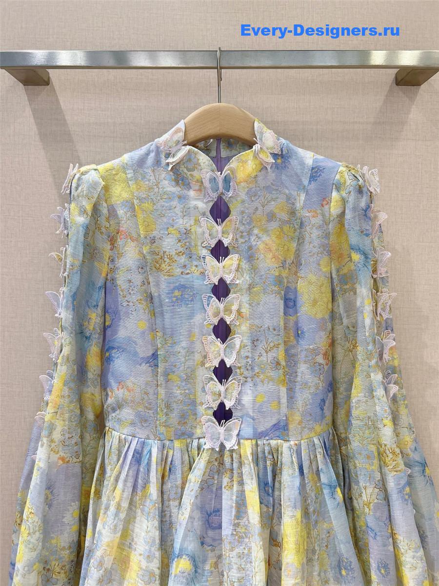 Zimm Flutter Butterfly Lace Long Sleeve Linen Dress