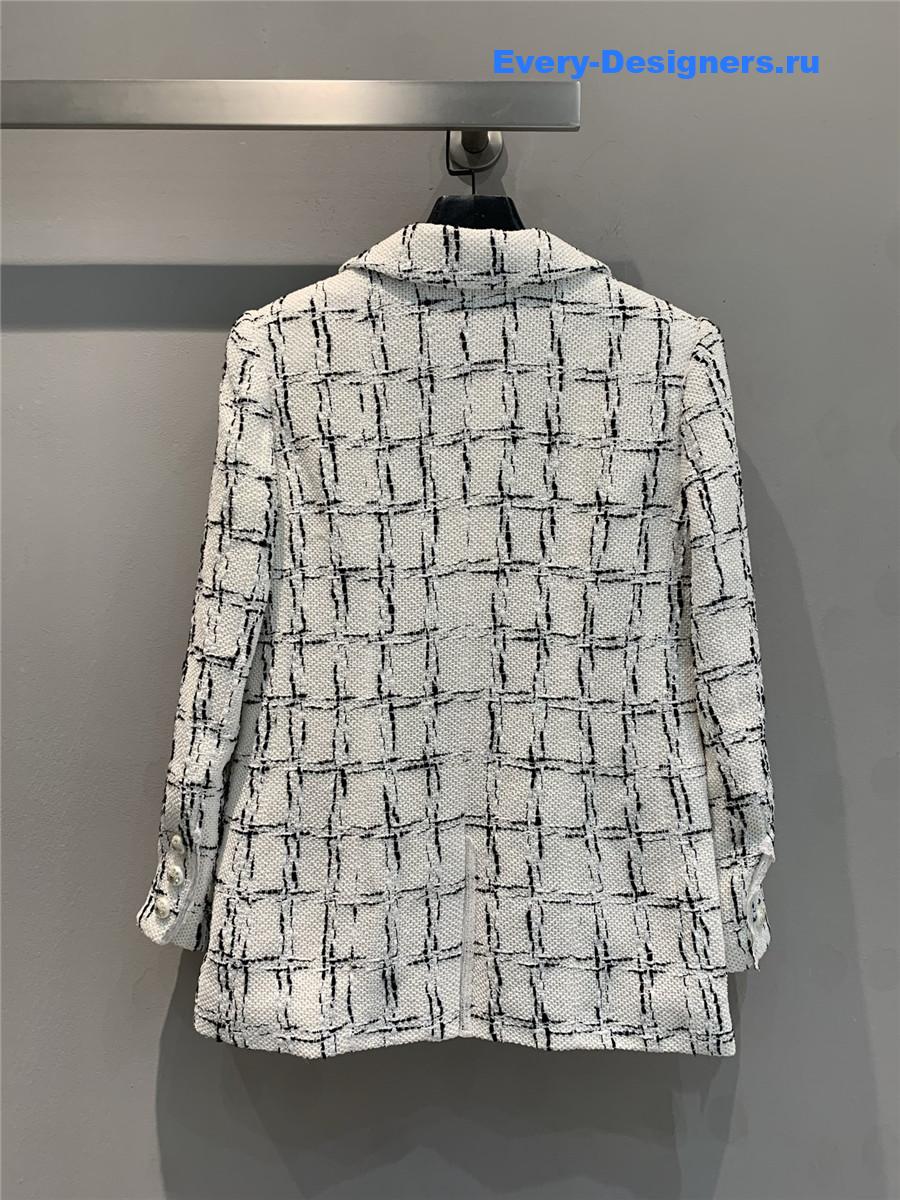 Ch**el runway tweed lace trim pearl jacket
