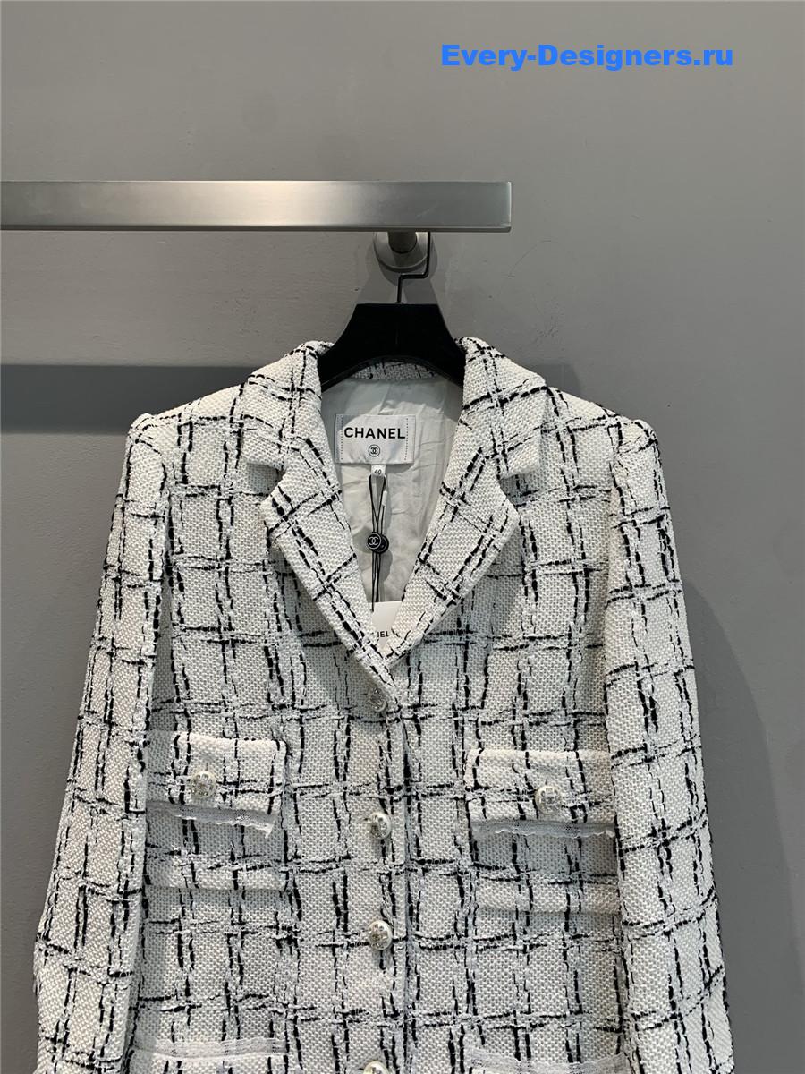Ch**el runway tweed lace trim pearl jacket