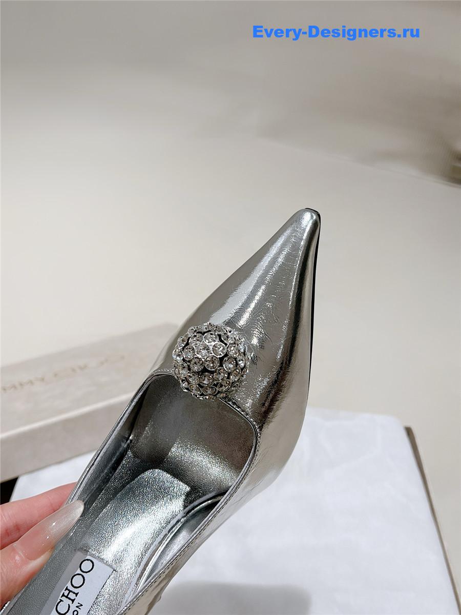 J1m*y Ch00 orb 95 embellished patent leather pumps silver