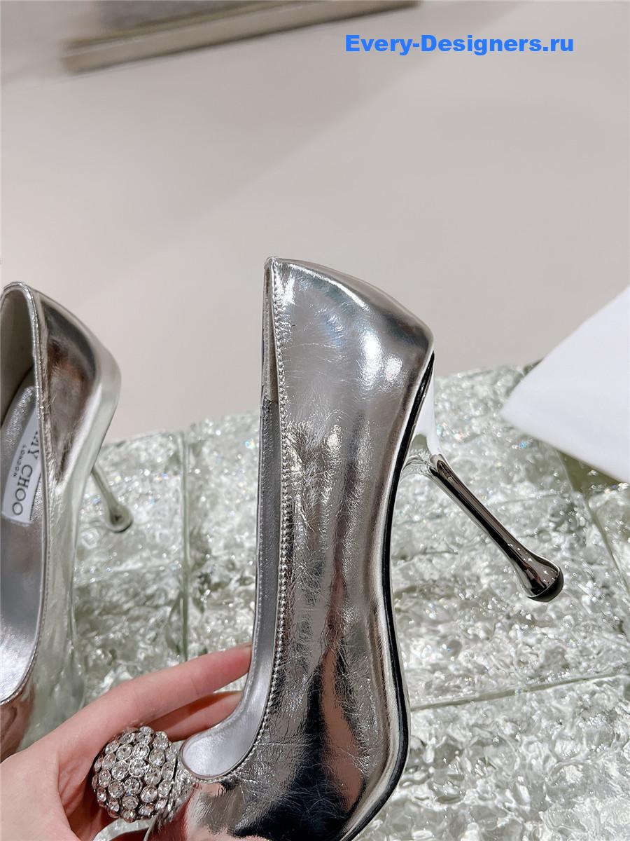J1m*y Ch00 orb 95 embellished patent leather pumps silver