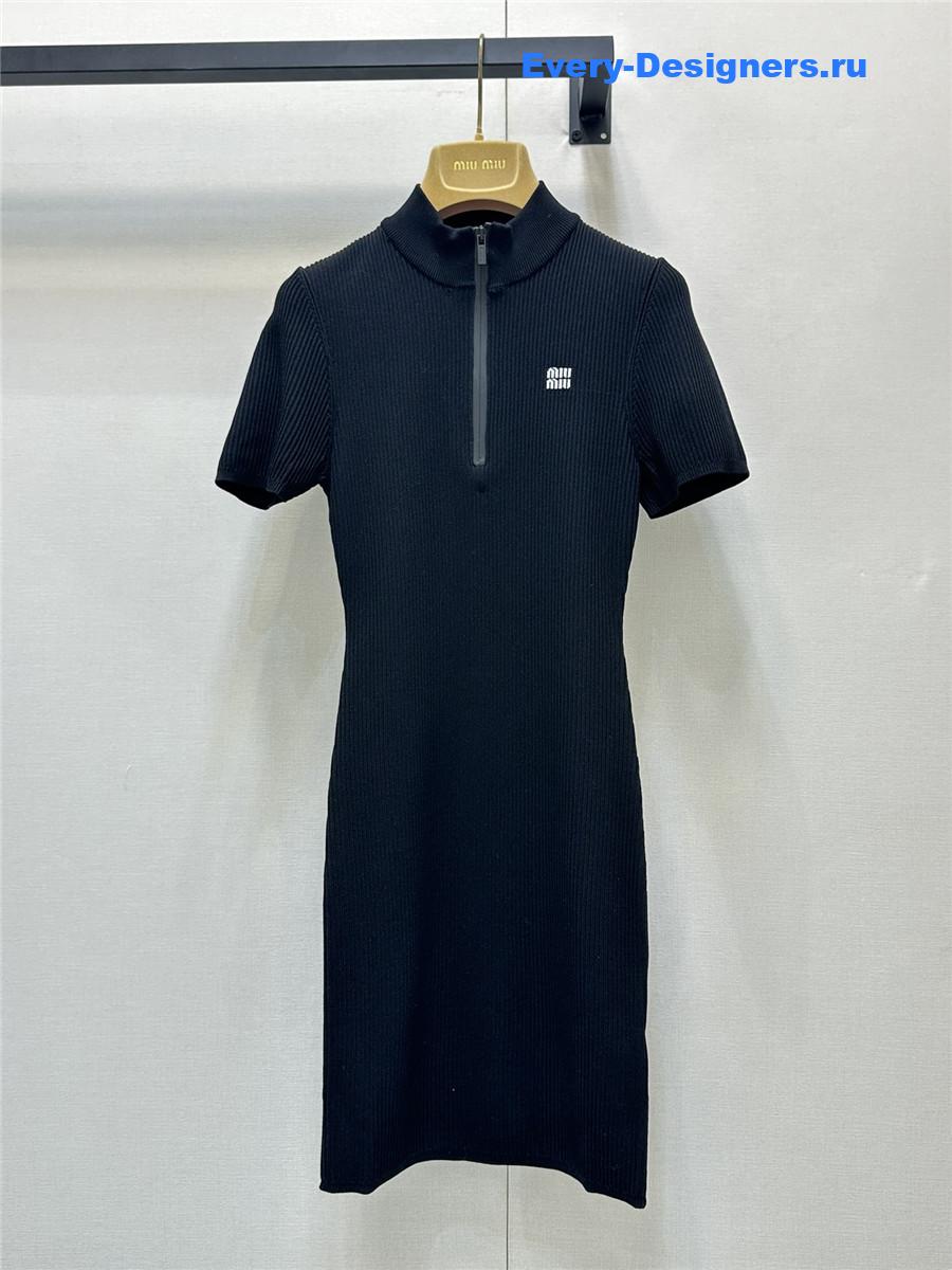 Miu Miu Embroidered Logo Knitted Dress